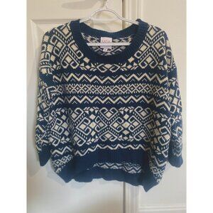 Katya Navy & White Fair Isle Knit Sweater (3/4 Sleeve)